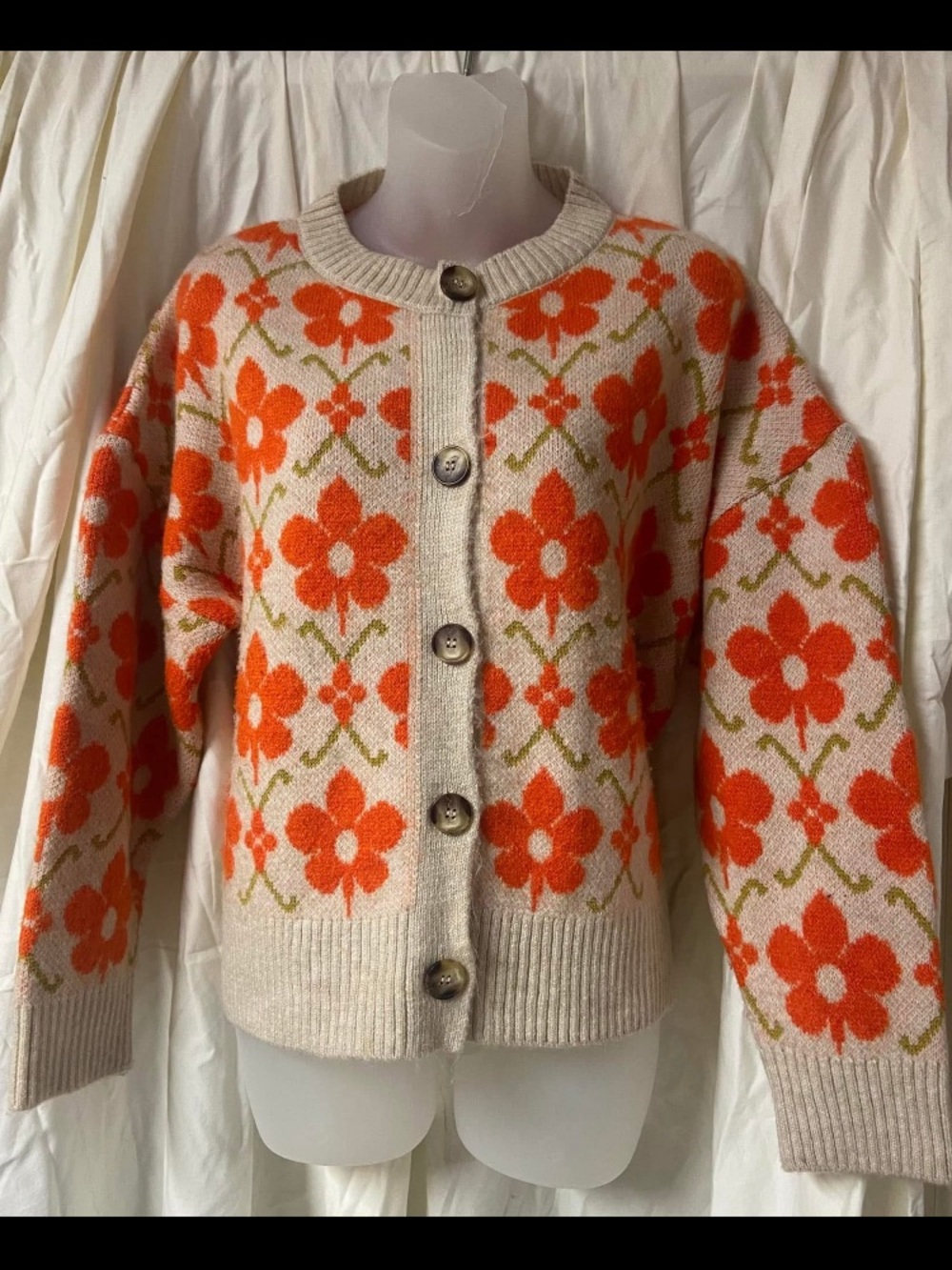 Anthropologie Floral Graphic Intarsia Cardigan Sweater. - Picture 2 of 4
